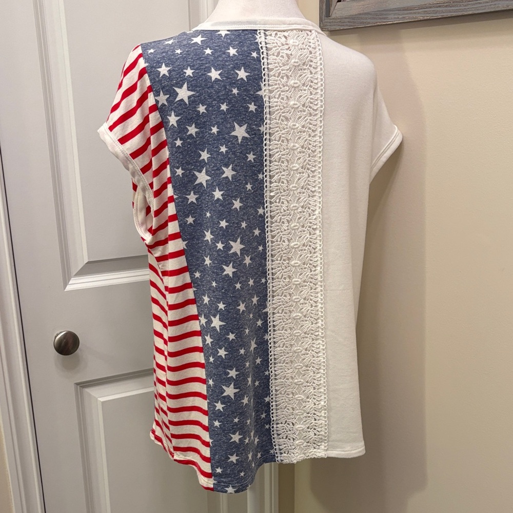Patriotic Stars and Stripes Women's sleeveless lace Top Large - Picture 5 of 14